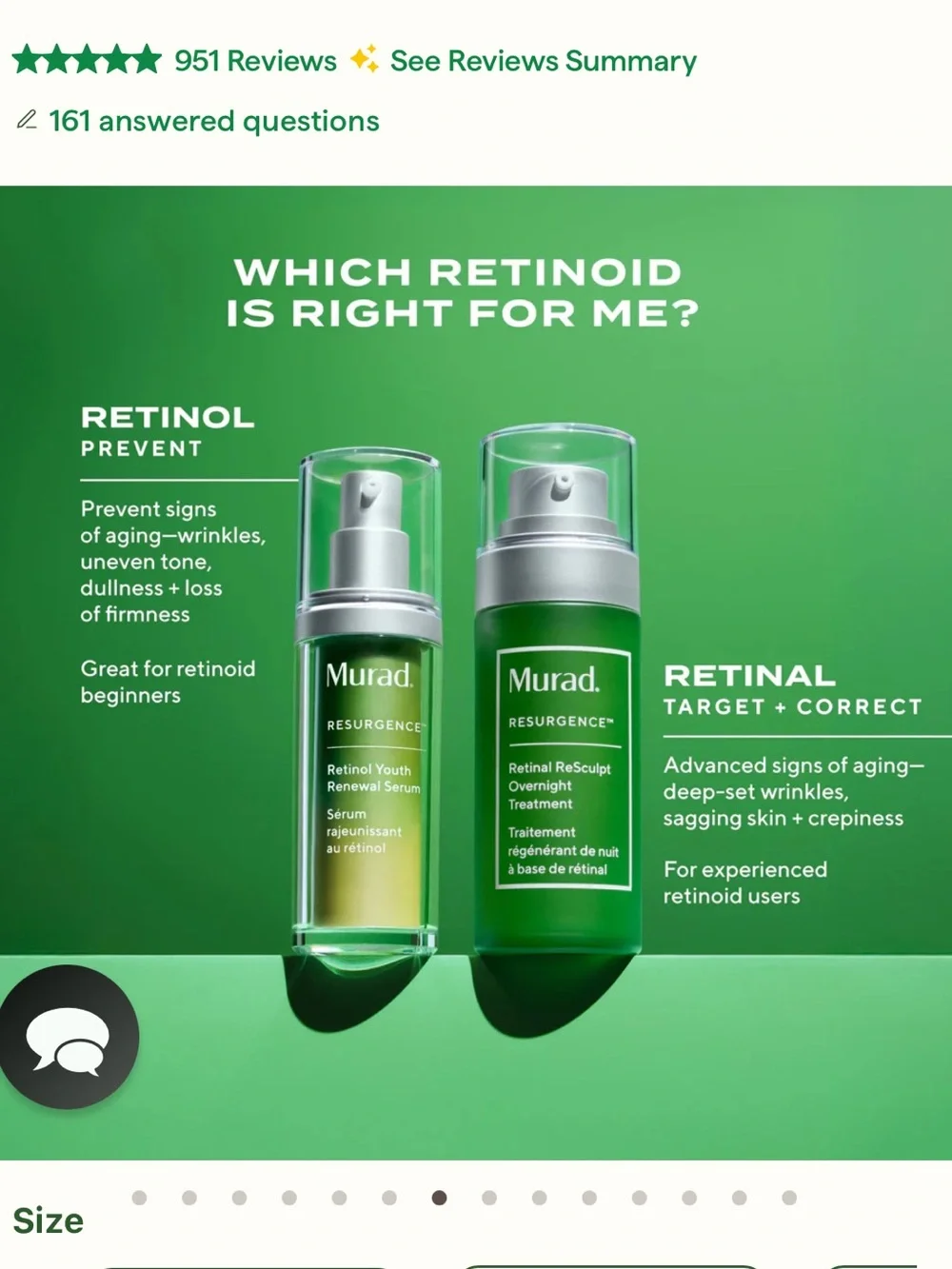 Murad Resurgence Retinol Youth Renewal Serum — Green and Silver Pump